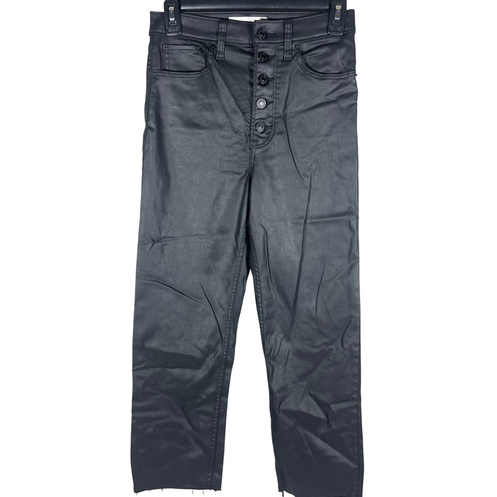 Abercrombie & Fitch Ankle Straight Jeans Edgy Coated Black Womens Size 4s 27